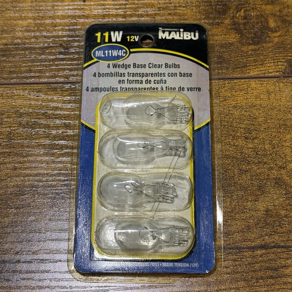Malibu ML11W4C 12 Volt 11 Watt Low- Voltage T5 Wedge Base Bulbs‎ 4 Pack - NEW